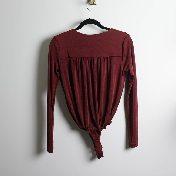 Intimately Free People Dark Red Long Sleeve Wrap Front Bodysuit - Picture 5 of 6